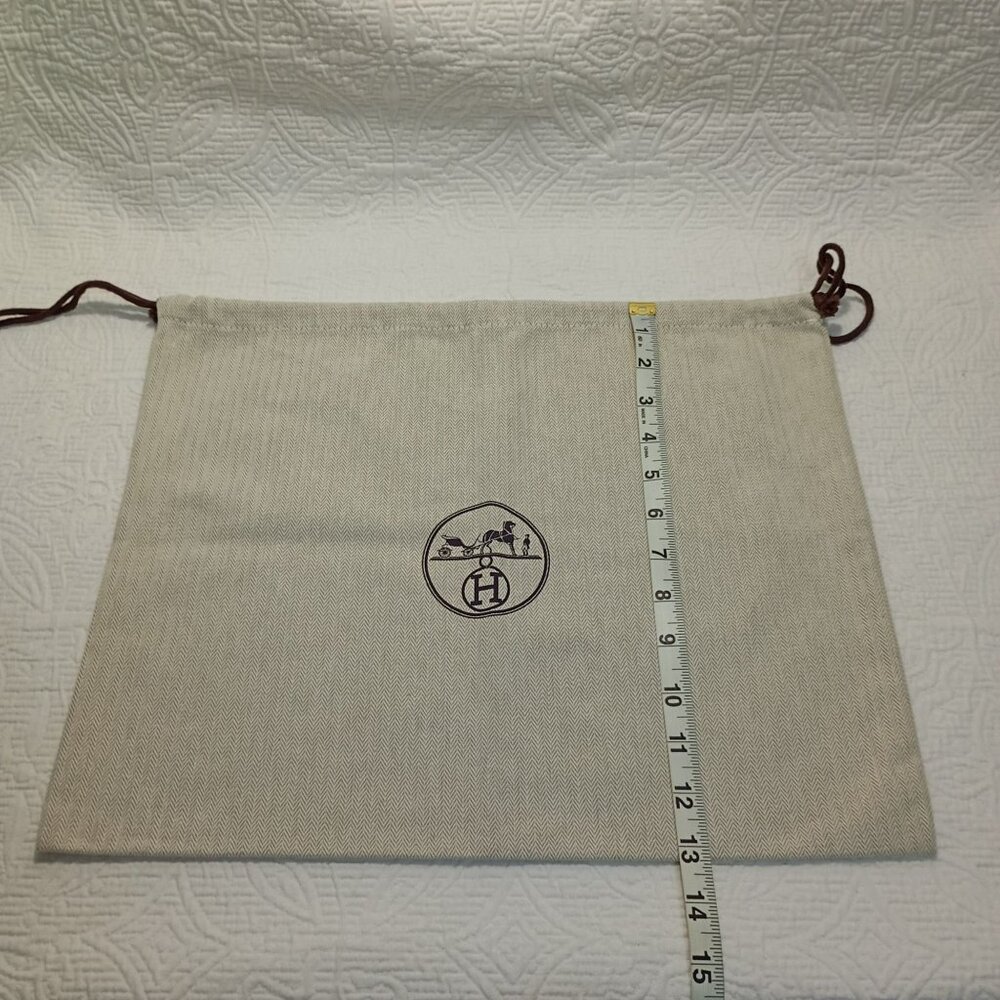 Hermès Beige Herringbone Cotton Drawstring Dust Bag 16 x13 " With Logo - Picture 5 of 5